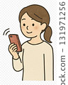 Illustration of a woman operating a smartphone (AI generated) 131971256