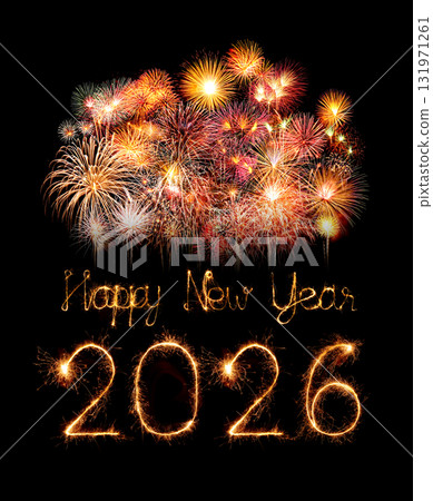2026 happy new year fireworks celebration written sparkling at night 131971261