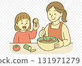 Illustration of parents and children enjoying cooking (AI-generated) 131971279