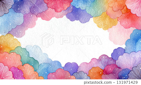 華麗的背景框架,周圍環繞著色彩繽紛的水彩花瓣 華麗的背景框架,周圍環繞著色彩繽紛的水彩花瓣 131971429