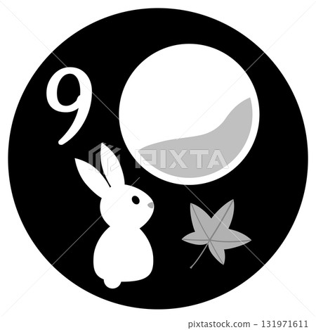 Cute September rabbit and moon icon Cute September rabbit and moon icon 131971611