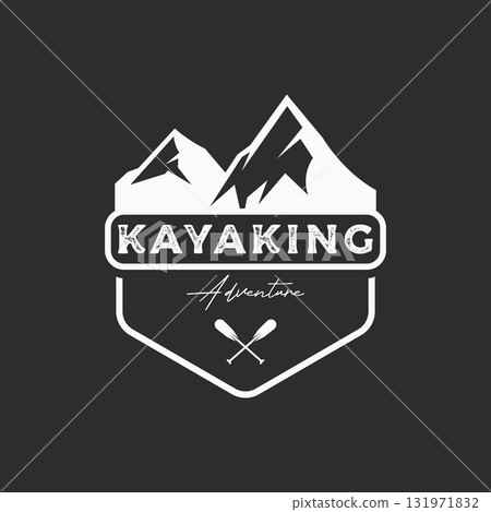 Retro vintage hipster element logo template rafting or kayaking with mountains and forest.Logo for rafting club,sports,adventure and badge. 131971832