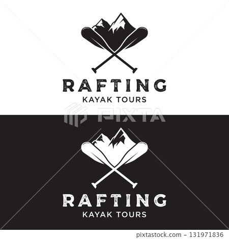 Retro vintage hipster element logo template rafting or kayaking with mountains and forest.Logo for rafting club,sports,adventure and badge. Retro vintage hipster element logo template rafting or kayaking with mountains and forest.Logo for rafting club,sports,adventure and badge. 131971836