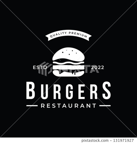 Retro vintage hot burger fresh and tasty logo design. Logo for restaurant, business, label, badge and emblem. Retro vintage hot burger fresh and tasty logo design. Logo for restaurant, business, label, badge and emblem. 131971927