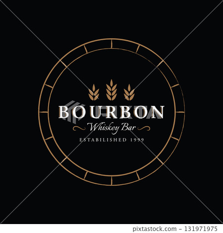 Bourbon whiskey logo design with luxury retro vintage decoration. for labels, badges, bars, restaurants. 131971975