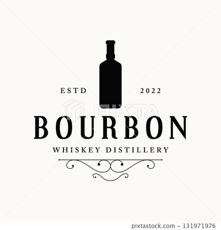 Bourbon whiskey logo design with luxury retro vintage decoration. for labels, badges, bars, restaurants. 131971976