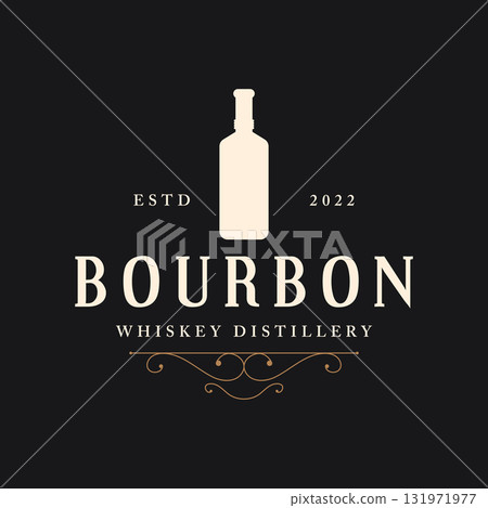 Bourbon whiskey logo design with luxury retro vintage decoration. for labels, badges, bars, restaurants. 131971977