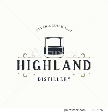 Bourbon whiskey logo design with luxury retro vintage decoration. for labels, badges, bars, restaurants. 131971978
