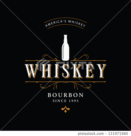 Bourbon whiskey logo design with luxury retro vintage decoration. for labels, badges, bars, restaurants. 131971980