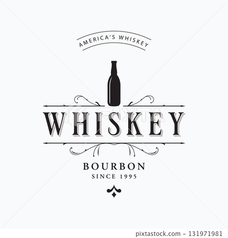 Bourbon whiskey logo design with luxury retro vintage decoration. for labels, badges, bars, restaurants. Bourbon whiskey logo design with luxury retro vintage decoration. for labels, badges, bars, restaurants. 131971981