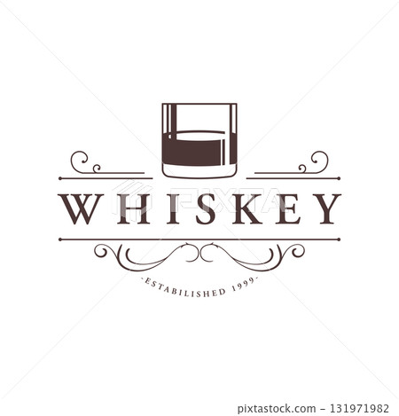 Bourbon whiskey logo design with luxury retro vintage decoration. for labels, badges, bars, restaurants. Bourbon whiskey logo design with luxury retro vintage decoration. for labels, badges, bars, restaurants. 131971982