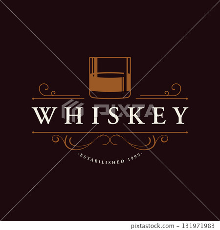 Bourbon whiskey logo design with luxury retro vintage decoration. for labels, badges, bars, restaurants. 131971983