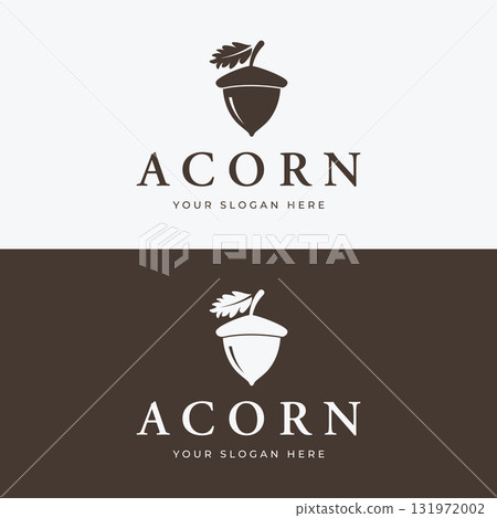 Acorn logo template design with branching vintage oak leaves.Logo for forest, business, vector. Acorn logo template design with branching vintage oak leaves.Logo for forest, business, vector. 131972002