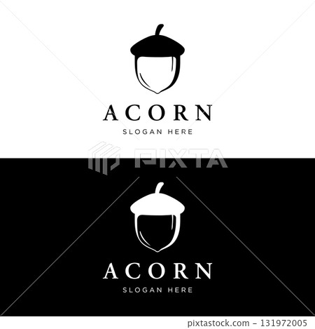 Acorn logo template design with branching vintage oak leaves.Logo for forest, business, vector. Acorn logo template design with branching vintage oak leaves.Logo for forest, business, vector. 131972005