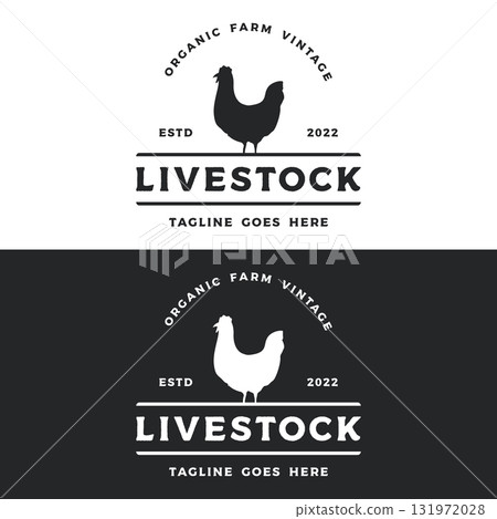 Retro vintage organic chicken farm logo template design. Inspired by animal farming. Retro vintage organic chicken farm logo template design. Inspired by animal farming. 131972028