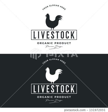 Retro vintage organic chicken farm logo template design. Inspired by animal farming. Retro vintage organic chicken farm logo template design. Inspired by animal farming. 131972031