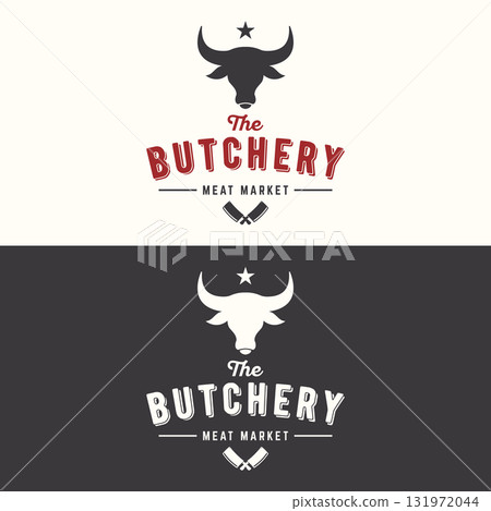 Vintage butcher template logo with knife, fresh beef. Logo for business, butcher shop, restaurant, badge and label. 131972044