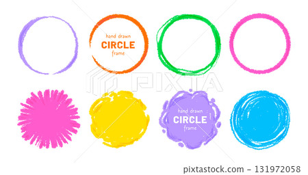 Crayon circle shape frame set. Hand drawn sketch brush line round childish shape. Children color crayon brush stroke frames. Scribble hand drawn grunge doodle color circle set. Vector Crayon circle shape frame set. Hand drawn sketch brush line round childish shape. Children color crayon brush stroke frames. Scribble hand drawn grunge doodle color circle set. Vector 131972058