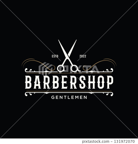 Retro vintage barbershop haircut and shave logo template with haircut equipment design. Logo for business, emblem, label, barber and badge. Retro vintage barbershop haircut and shave logo template with haircut equipment design. Logo for business, emblem, label, barber and badge. 131972070