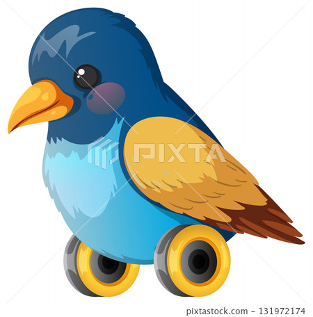 Blue Songbird with Wheels in Cartoon Vector Style 131972174