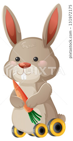Cute Bunny on Wheels Holding Carrot Vector Illustration 131972175