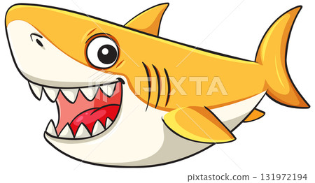 Smiling Cartoon Shark with Big Teeth Vector Illustration Smiling Cartoon Shark with Big Teeth Vector Illustration 131972194