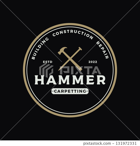 Retro vintage crossed hammer and nails logo template design.Logo for home repair service, carpentry,badges, woodworking. 131972331