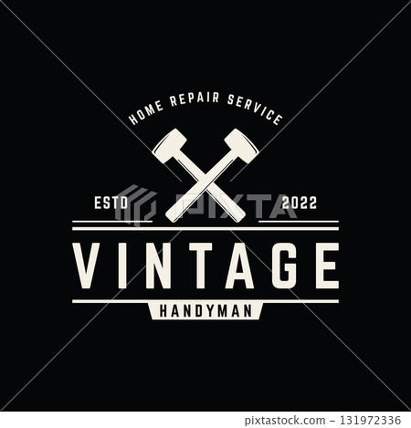 Retro vintage crossed hammer and nails logo template design.Logo for home repair service, carpentry,badges, woodworking. 131972336