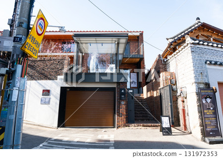 Scenery of Bukchon Hanok Village, near Anguk Station, spring blue sky, Seoul, Korea Scenery of Bukchon Hanok Village, near Anguk Station, spring blue sky, Seoul, Korea 131972353
