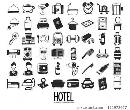 Hotel Related Doodle vector icon set. Drawing sketch illustration hand drawn line eps10 131972657