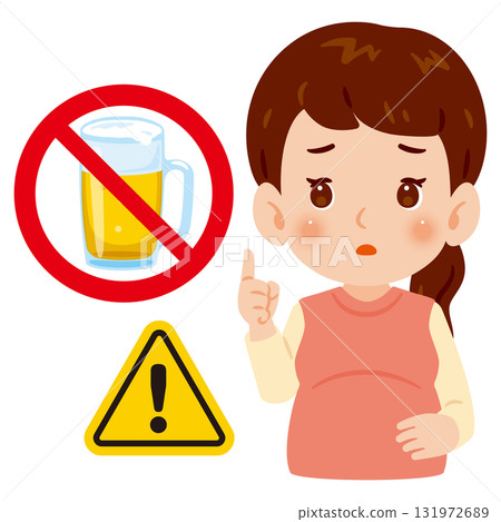 Pregnant women and alcohol prohibition sign upper body illustration 131972689