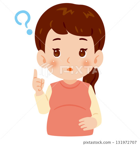 Pregnant woman with doubts upper body illustration 131972707
