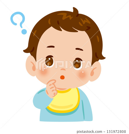 Baby boy with doubts upper body illustration Baby boy with doubts upper body illustration 131972808