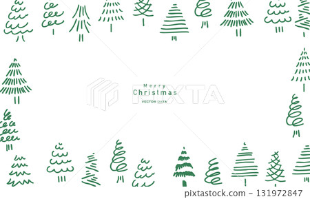 Hand drawn Christmas tree illustration. December Christmas tree set. Christmas simple frame background. 131972847