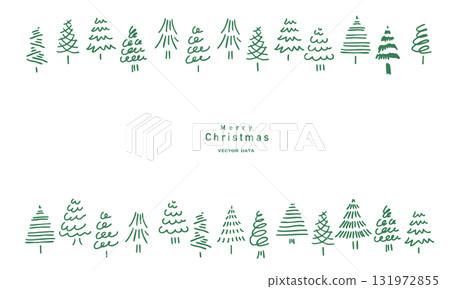 Hand drawn Christmas tree illustration. December Christmas tree set. Christmas simple frame background. 131972855