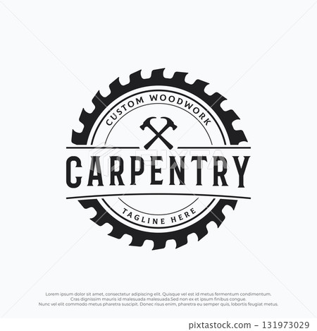 Wood template saw premium logo design with vintage carpentry tools.Logo for business, carpentry, lumberjack, label, badge. 131973029
