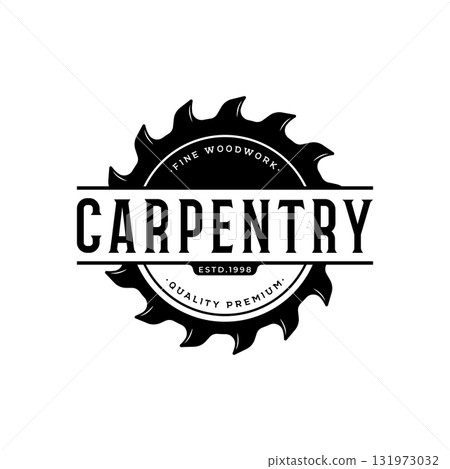 Wood template saw premium logo design with vintage carpentry tools.Logo for business, carpentry, lumberjack, label, badge. Wood template saw premium logo design with vintage carpentry tools.Logo for business, carpentry, lumberjack, label, badge. 131973032