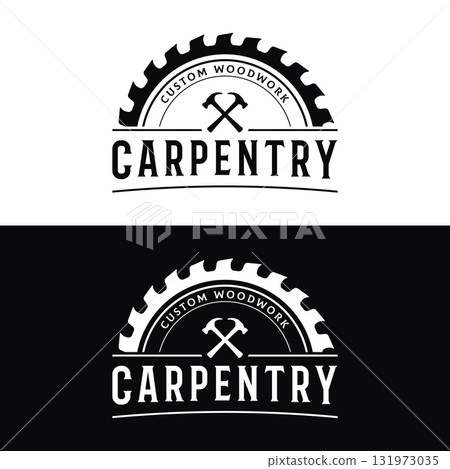 Wood template saw premium logo design with vintage carpentry tools.Logo for business, carpentry, lumberjack, label, badge. 131973035