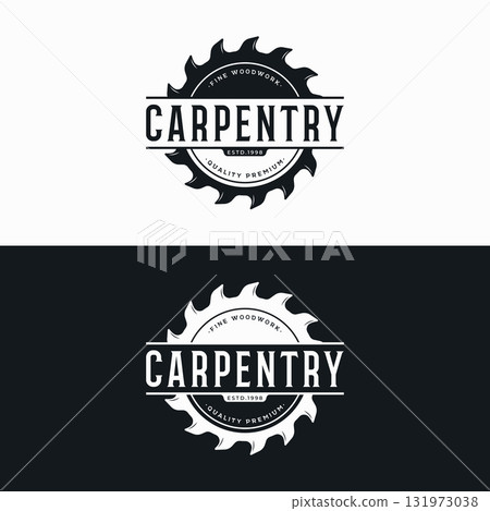 Wood template saw premium logo design with vintage carpentry tools.Logo for business, carpentry, lumberjack, label, badge. Wood template saw premium logo design with vintage carpentry tools.Logo for business, carpentry, lumberjack, label, badge. 131973038