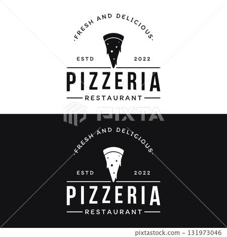 Retro vintage pizza or pizzeria logo template design with crossed shovels.Logo for business, restaurant, label and badge. 131973046