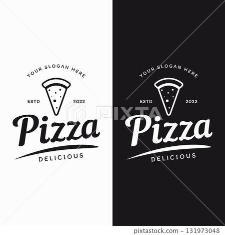 Retro vintage pizza or pizzeria logo template design with crossed shovels.Logo for business, restaurant, label and badge. 131973048