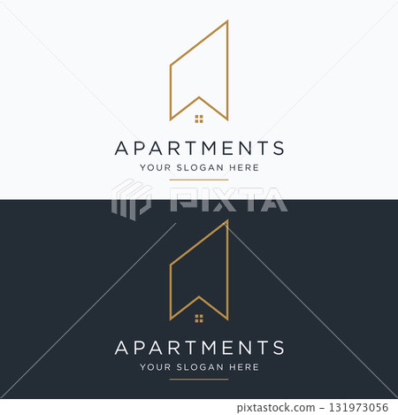 Logo design for a modern and luxurious apartment building or homestay. Logo for business, real estate, hotels and architecture. Logo design for a modern and luxurious apartment building or homestay. Logo for business, real estate, hotels and architecture. 131973056