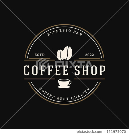 Logo design of coffee beans with vintage retro cup.Logo for business, coffee shop, cafe, badge. Logo design of coffee beans with vintage retro cup.Logo for business, coffee shop, cafe, badge. 131973070