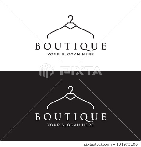 Simple coat hanger logo template design with creative idea.Logo for business, boutique, fashion, beauty. 131973106