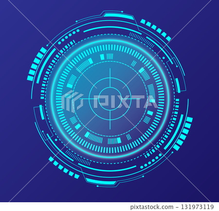 High-Tech UI Layout Featuring Crosshair and HUD Elements High-Tech UI Layout Featuring Crosshair and HUD Elements 131973119