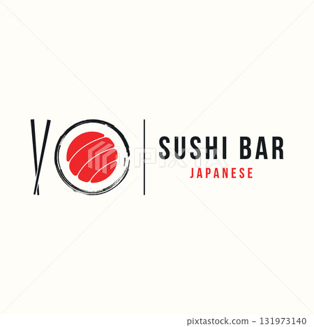 Japanese food sushi logo design with crossed chopsticks. Logo for restaurant, business, bar. Japanese food sushi logo design with crossed chopsticks. Logo for restaurant, business, bar. 131973140