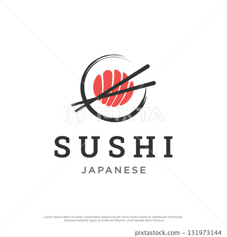 Japanese food sushi logo design with crossed chopsticks. Logo for restaurant, business, bar. Japanese food sushi logo design with crossed chopsticks. Logo for restaurant, business, bar. 131973144