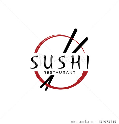 Japanese food sushi logo design with crossed chopsticks. Logo for restaurant, business, bar. Japanese food sushi logo design with crossed chopsticks. Logo for restaurant, business, bar. 131973145