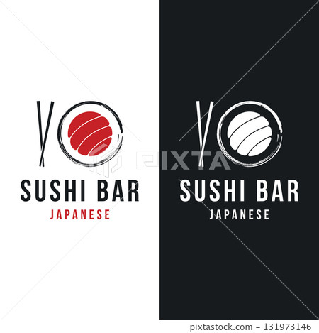 Japanese food sushi logo design with crossed chopsticks. Logo for restaurant, business, bar. Japanese food sushi logo design with crossed chopsticks. Logo for restaurant, business, bar. 131973146