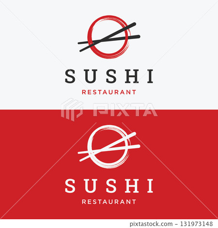 Japanese food sushi logo design with crossed chopsticks. Logo for restaurant, business, bar. Japanese food sushi logo design with crossed chopsticks. Logo for restaurant, business, bar. 131973148